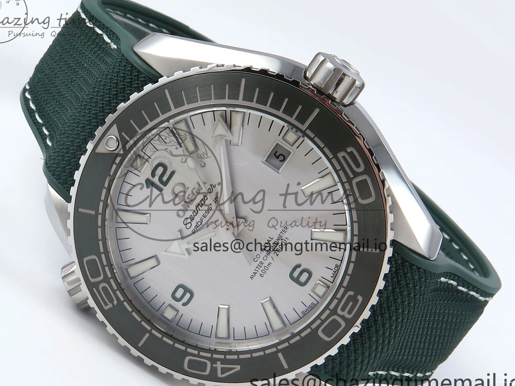 0416 Bold Seamaster Planet Ocean 600M 43.5mm SS SCF 1:1 Best Edition Green Bezel Gray Dial on Green Rubber Strap A8900 Super Clone 7666